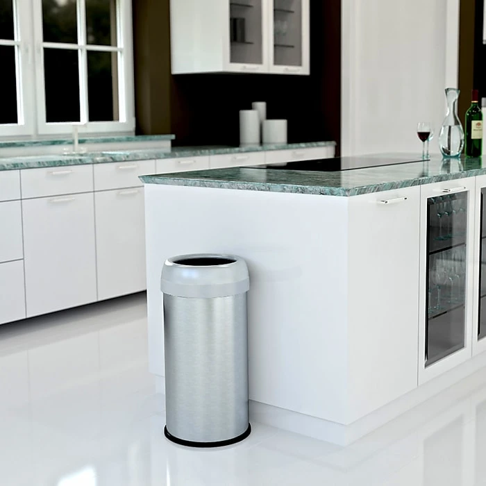 Halo Stainless Steel Round Open Top Trash Can With Dual AbsorbX Odor Control System, Silver, Silver, 13 Gal. (OT13STR) - Image 2