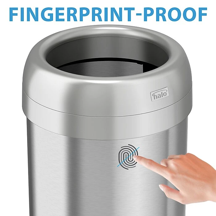 Halo Stainless Steel Round Open Top Trash Can With Dual AbsorbX Odor Control System, Silver, Silver, 13 Gal. (OT13STR) - Image 4