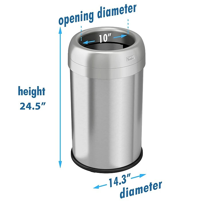 Halo Stainless Steel Round Open Top Trash Can With Dual AbsorbX Odor Control System, Silver, Silver, 13 Gal. (OT13STR) - Image 5