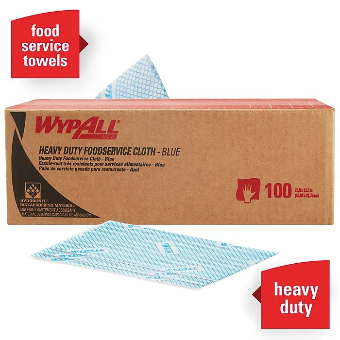 WypAll HydroKnit Heavy-Duty Fabric Foodservice Cloth, Blue, 100/Carton (51633) - Image 3