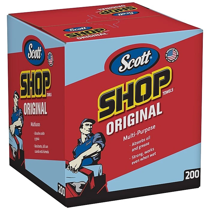Scott Shop Towels Wipers, Blue, 200 Wipers/Box, 8 Boxes/Carton (75190)