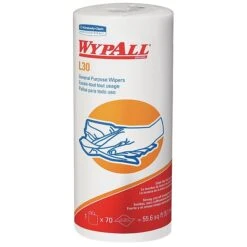 WYPALL L30 Durable Fibers Wipers, White, 70 Wipers/Roll, 24 Rolls/Carton (05843)