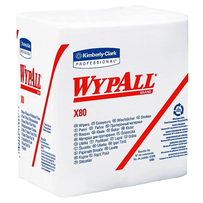 Wypall X80 Hydroknit Wipes, 1/4-Fold, 12 1/2 X 13, White, 50/Bx, 4 Boxes/Ct