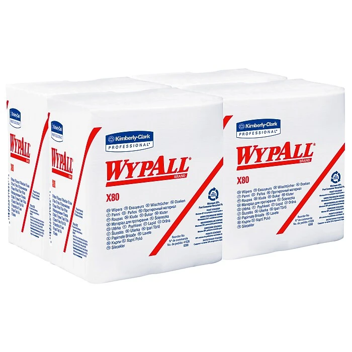 Wypall X80 Hydroknit Wipes, 1/4-Fold, 12 1/2 X 13, White, 50/Bx, 4 Boxes/Ct - Image 2