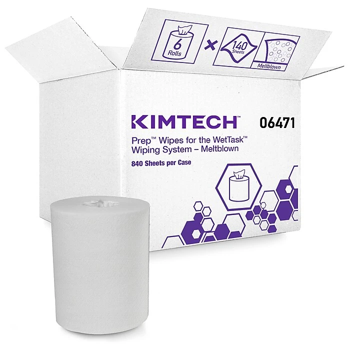 Kimtech WetTask Polypropylene Wipers, White, 90/Roll, 6 Rolls/Carton (06471)