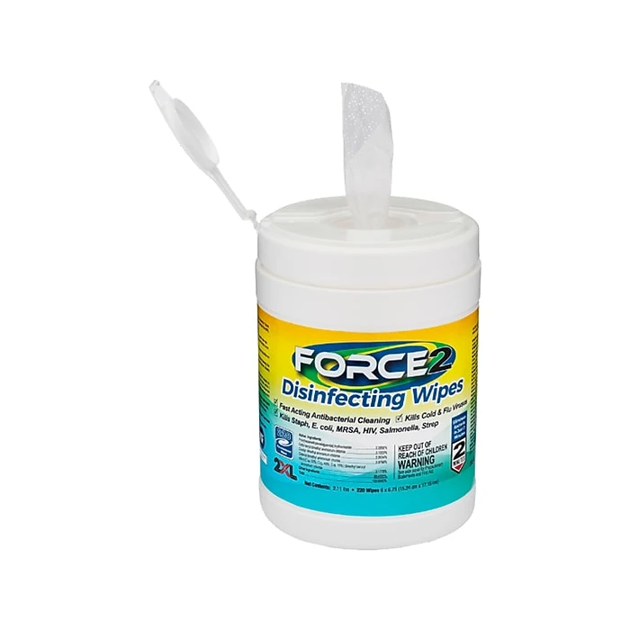 2XL Corp Force2 Disinfecting Wipes, Lemon Citrus Scent Scent, 220 Wipes/Container (MC7070EA)