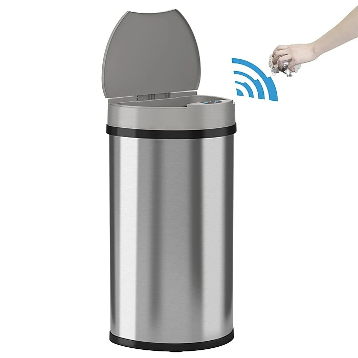 ITouchless Stainless Steel Semi-Round Sensor Trash Can With Extra-Wide Lid And AbsorbX Odor Control, 13 Gal., Silver(IT13HX) - Image 2