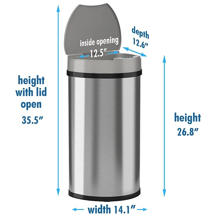 ITouchless Stainless Steel Semi-Round Sensor Trash Can With Extra-Wide Lid And AbsorbX Odor Control, 13 Gal., Silver(IT13HX) - Image 7