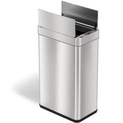 ITouchless Stainless Steel Wings Open Lid Sensor Trash Can With AbsorbX Odor Control, Silver, 13 Gal. (WS13RSL)