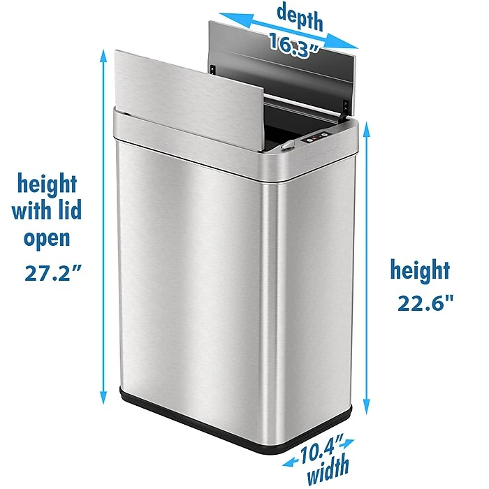 ITouchless Stainless Steel Wings Open Lid Sensor Trash Can With AbsorbX Odor Control, Silver, 13 Gal. (WS13RSL) - Image 6