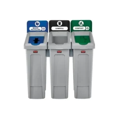 Rubbermaid Slim Jim Recycling Station Three Stream Landfill/Mixed Recycling/Compost, 23 Gal., Gray (2007918)