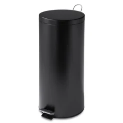 Honey-Can-Do Steel Round Step Trash Can With Lid, Matte Black, 7.92 Gal (TRS-02111)