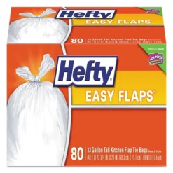 Hefty Easy Flaps Tall 13 Gallon Trash Bags, 0.8 Mil, 23.75" X 28", White, 80/Box