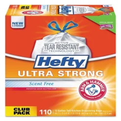 Hefty® Ultra Strong Tall Kitchen And Trash Bags, 13 Gal, 0.9 Mil, 23.75" X 24.88", White, 330/Carton