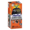 Hefty Ultra Flex 30 Gallon Trash Bags, 1.05 Mil, Black, 25 Bags/Box, 6 Boxes/Carton
