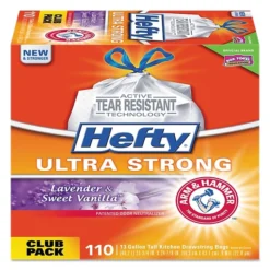 Hefty® Ultra Strong Scented Tall White Kitchen Bags, 13 Gal, 0.9 Mil, 23.75" X 24.88", White, 330/Carton