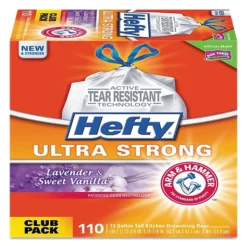 Hefty® Ultra Strong Scented Tall White Kitchen Bags, 13 Gal, 0.9 Mil, 23.75" X 24.88", White, 110/Box