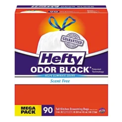 Hefty® Strong Tall Kitchen Drawstring Bags, 13 Gal, 0.9 Mil, 23.75" X 27", White, 90/Box, 3 Boxes/Carton