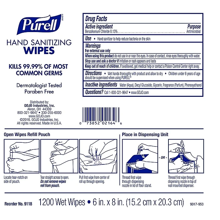 PURELL Hand Sanitizing Wipes Refill For PURELL High Capacity Wall And Floor Stand Wipes Dispenser, 1200/Wipes, 2/Pack (9118-02) - Image 2