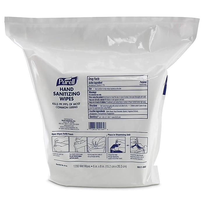 PURELL Hand Sanitizing Wipes Refill For PURELL High Capacity Wall And Floor Stand Wipes Dispenser, 1200/Wipes, 2/Pack (9118-02) - Image 3