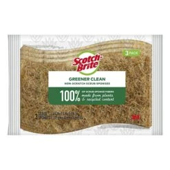 Scotch-Brite® Greener Clean Non-Scratch Scrub Sponge, Tan, 3/Pack (97033)