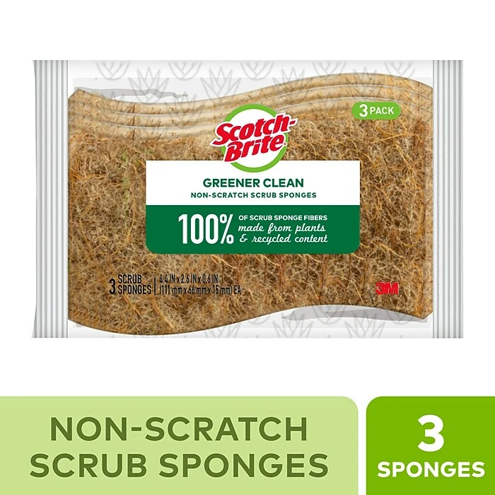 Scotch-Brite® Greener Clean Non-Scratch Scrub Sponge, Tan, 3/Pack (97033) - Image 2