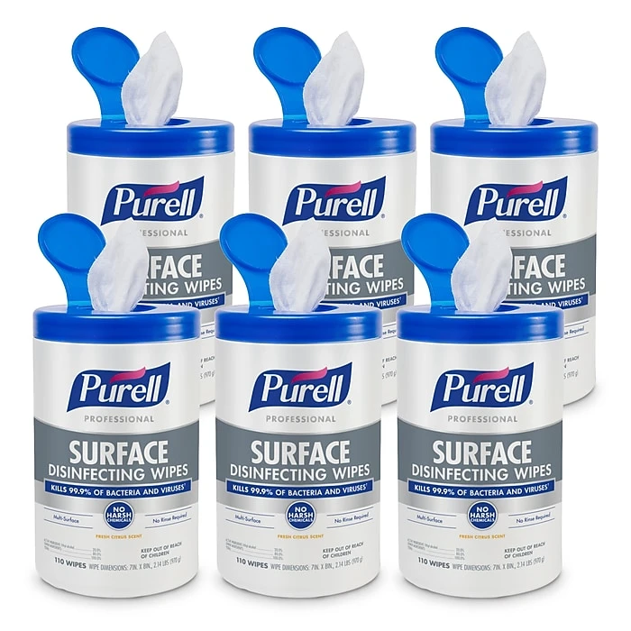 Purell Professional Disinfecting Wipes, Fresh Citrus Scent, 110 Wipes/Container, 6/Carton (9342-06) - Image 2