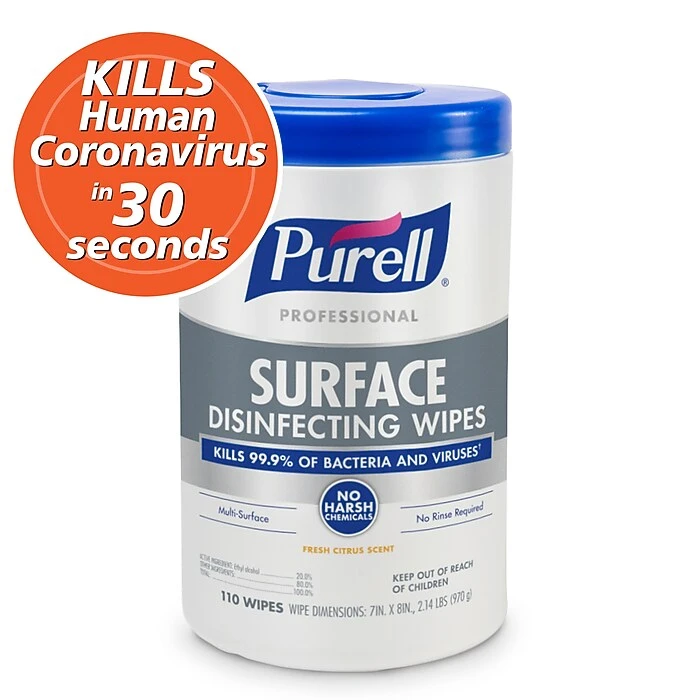 Purell Professional Disinfecting Wipes, Fresh Citrus Scent, 110 Wipes/Container, 6/Carton (9342-06) - Image 4