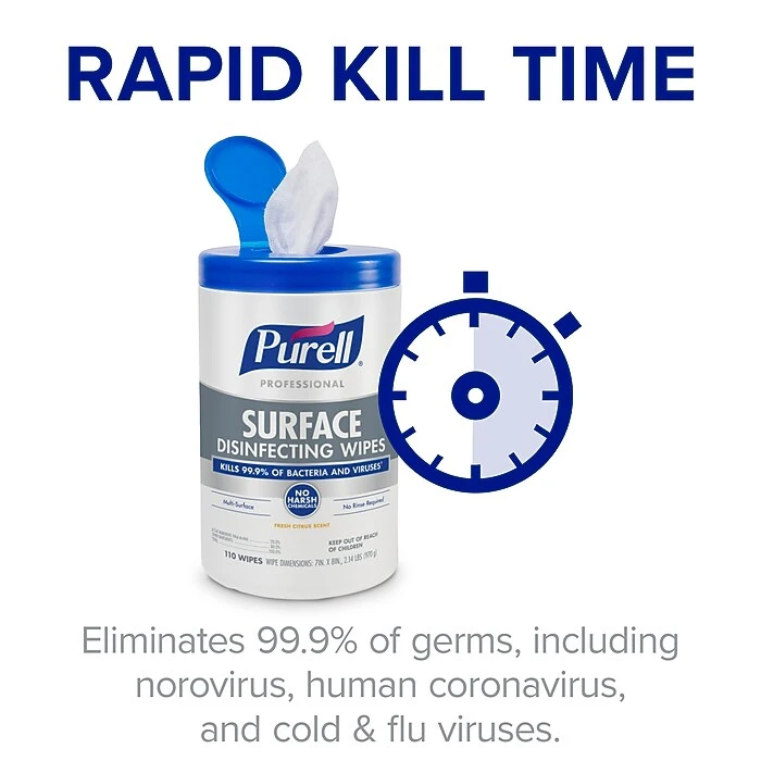 Purell Professional Disinfecting Wipes, Fresh Citrus Scent, 110 Wipes/Container, 6/Carton (9342-06) - Image 5