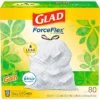 Glad® ForceFlex Tall Kitchen Drawstring Trash Bags, 13 Gallon, Gain Original Scent, White, 80 Count (32483)
