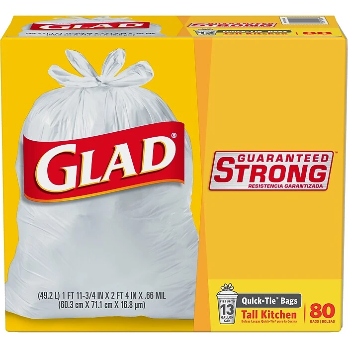 Glad® Medium Quick-Tie® Trash Bags - ForceFlex® 13 Gallon White Trash Bag, Unscented - 80 Count (70403) - Image 2