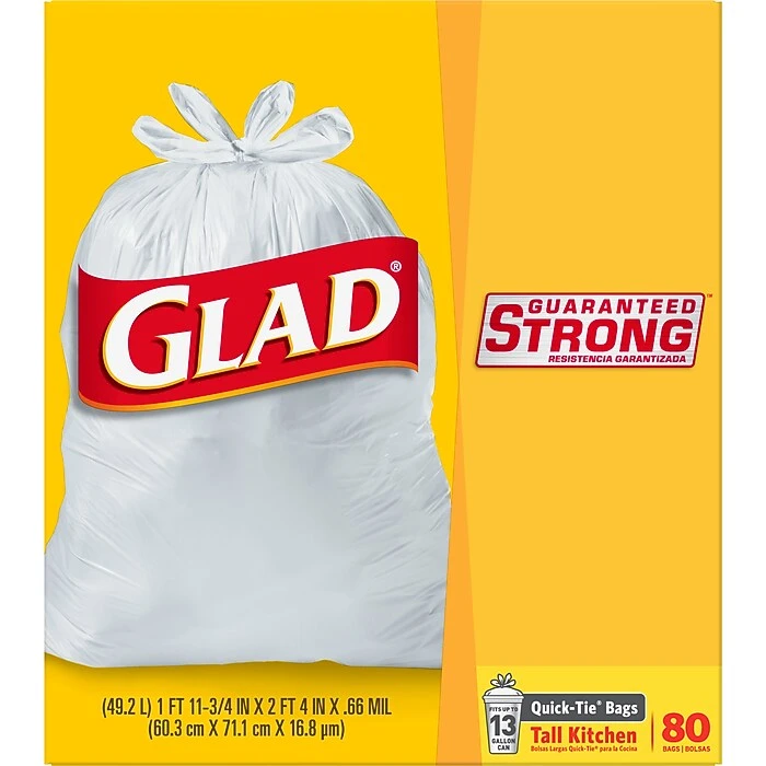Glad® Medium Quick-Tie® Trash Bags - ForceFlex® 13 Gallon White Trash Bag, Unscented - 80 Count (70403) - Image 3