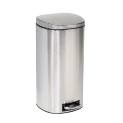 Honey-Can-Do Steel Indoor Step Trash Can With Hinged Lid, 7.92 Gallon, Silver (TRS-09330)