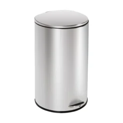 Honey-Can-Do Steel Indoor Semi-Round Step Trash Can With Hinged Lid, 10.56 Gallon, Silver (TRS-09332)