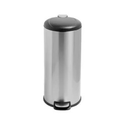 Honey-Can-Do Steel Indoor Round Soft-Close Trash Can With Hinged Lid, 7.92 Gallon, Silver (TRS-08994)