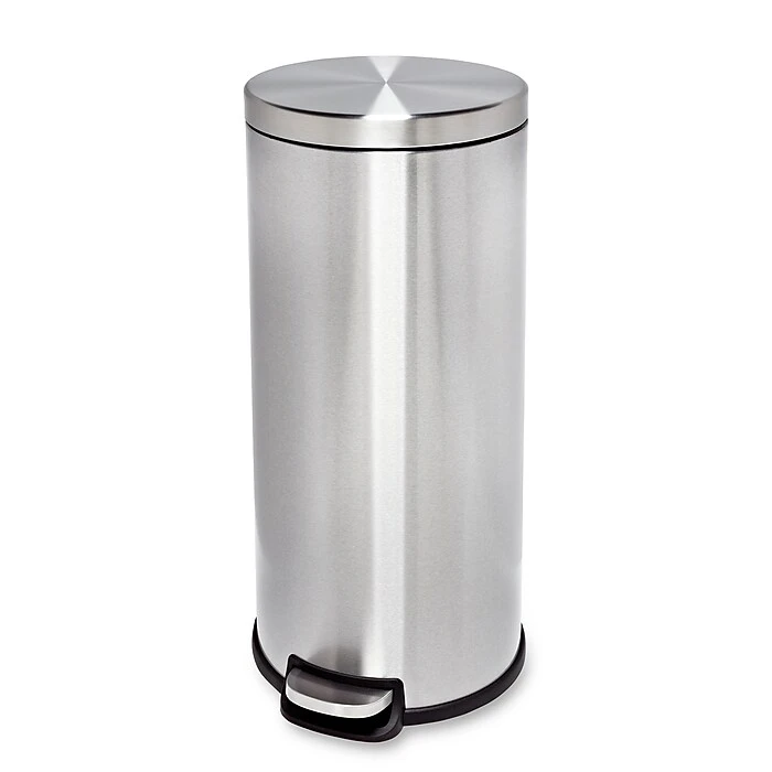 Honey-Can-Do Steel Indoor Round Step Can Trash Can With Hinged Lid, 7.92 Gallon, Silver (TRS-09074)