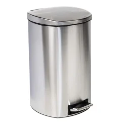 Honey-Can-Do Steel Indoor Square Soft-Close Step Trash Can With Hinged Lid, 13.2 Gallon, Silver (TRS-09335)