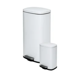 Honey-Can-Do Steel Indoor Trash Can Set With Hinged Lid, 7.92 & 1.32 Gallon, White (TRS-09076)