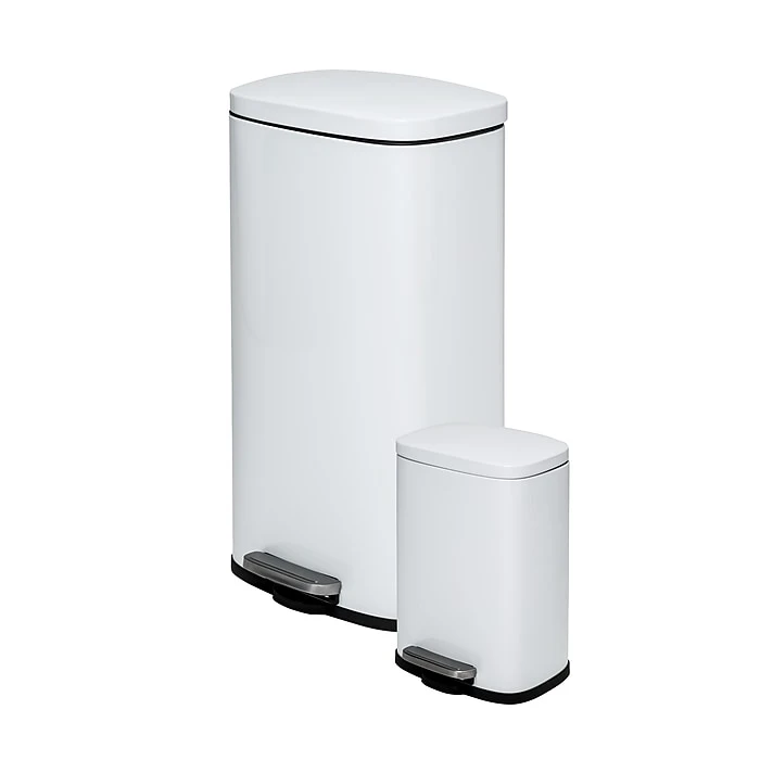 Honey-Can-Do Steel Indoor Trash Can Set With Hinged Lid, 7.92 & 1.32 Gallon, White (TRS-09076)