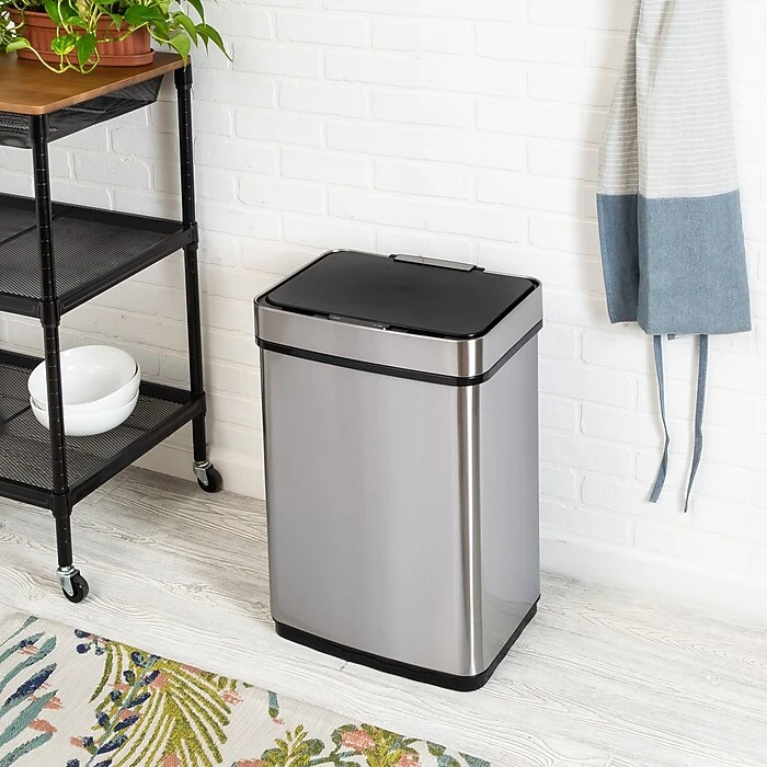 Honey-Can-Do Motion Sensor Steel Indoor Trash Can With Automatic Lid, 13.2 Gallon, Silver (TRS-08414) - Image 2