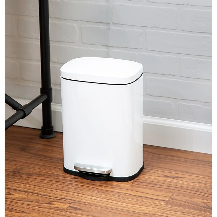 Honey-Can-Do Steel Indoor Trash Can Set With Hinged Lid, 7.92 & 1.32 Gallon, White (TRS-09076) - Image 2