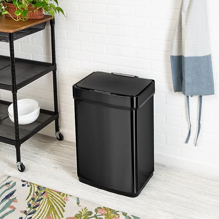 Honey-Can-Do Motion Sensor Steel Indoor Trash Can With Automatic Lid, 13.2 Gallon, Black (TRS-08415) - Image 2
