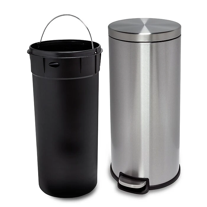 Honey-Can-Do Steel Indoor Round Step Can Trash Can With Hinged Lid, 7.92 Gallon, Silver (TRS-09074) - Image 4
