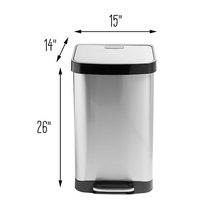 Honey-Can-Do Steel Indoor Square Step Trash Can With Hinged Lid, 13.2 Gallon, Silver (TRS-08993) - Image 9