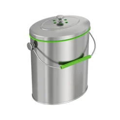 ITouchless 1.6-Gallon Indoor Compost Bin, Silver/Green (CB06OT)