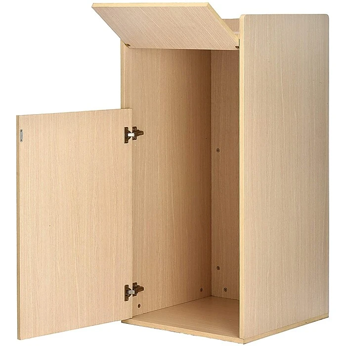 Alpine Industries 40 Gal. Oak Finish Wood Commercial Tray Top Waste Enclosure Trash Receptacle - Image 4