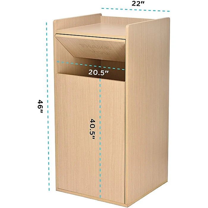 Alpine Industries 40 Gal. Oak Finish Wood Commercial Tray Top Waste Enclosure Trash Receptacle - Image 6