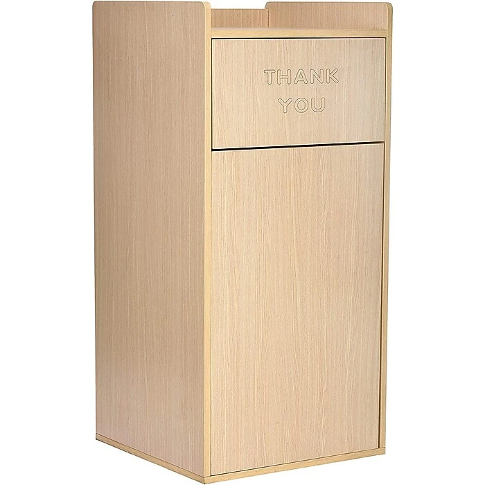 Alpine Industries 40 Gal. Oak Finish Wood Commercial Tray Top Waste Enclosure Trash Receptacle - Image 8