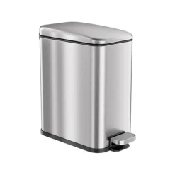 ITouchless SoftStep Slim Stainless Steel Step Trash Can With Hinged Lid, 1.29 Gallon (PS01RSS)