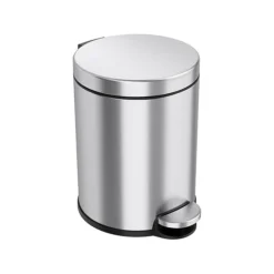 ITouchless SoftStep Round Stainless Steel Step Trash Can With Hinged Lid, 1.29 Gallon (IP01RSS)